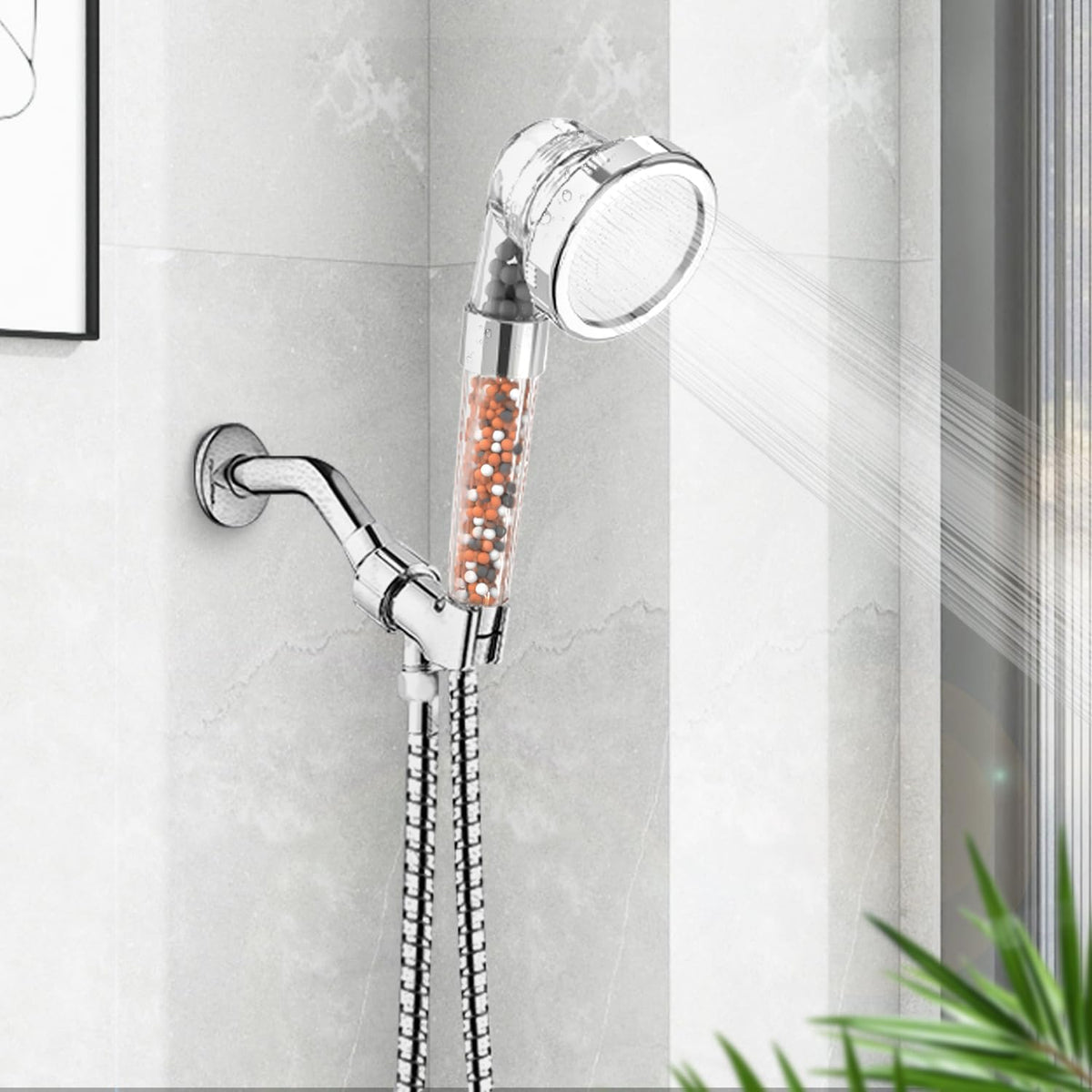 VEHHE High Pressure Shower Head with Filter Beads, 3 Spray Modes