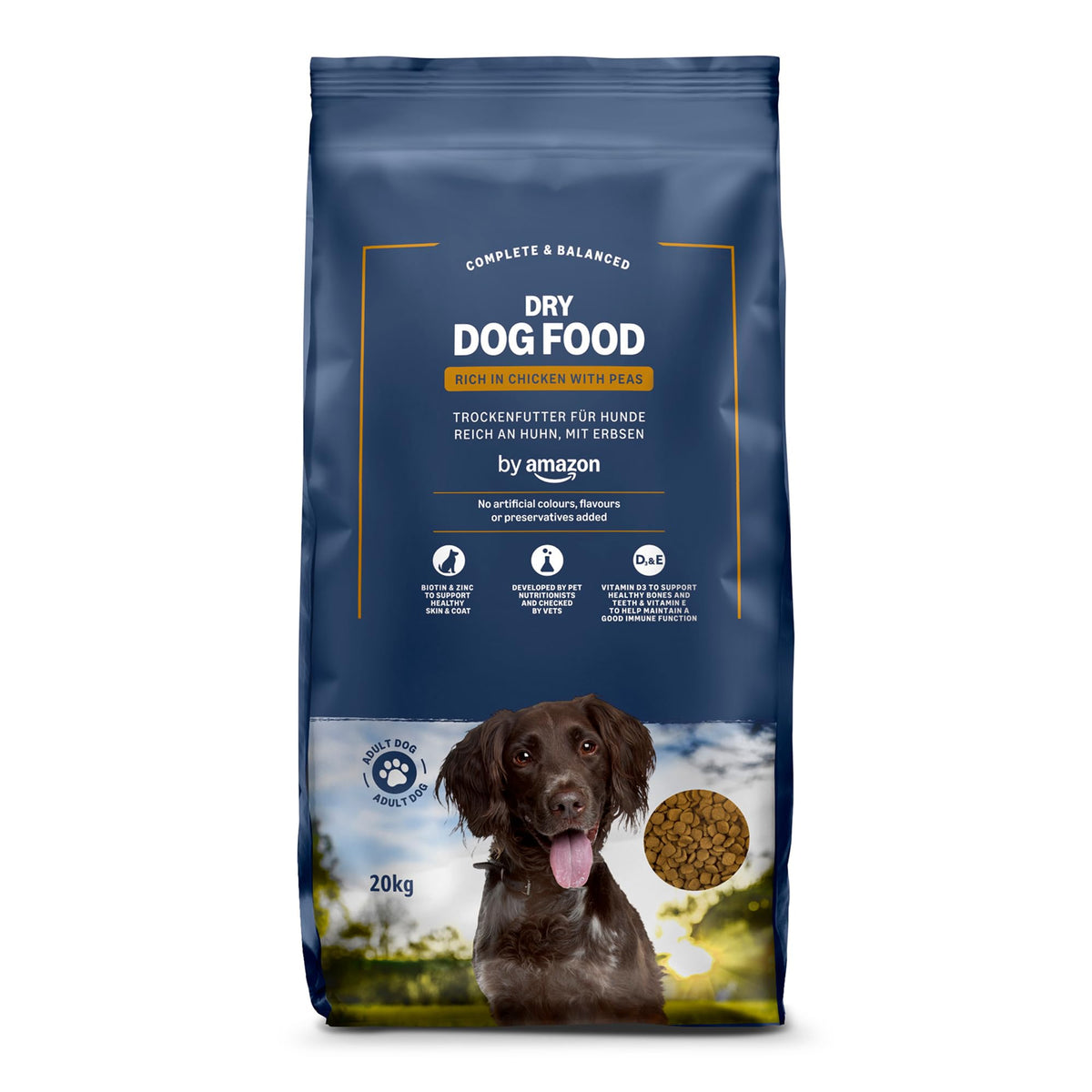 by Amazon - Complete Dry Dog Food for Adult Dogs, Rich in Beef with Peas, 2 Pack of 5kg
