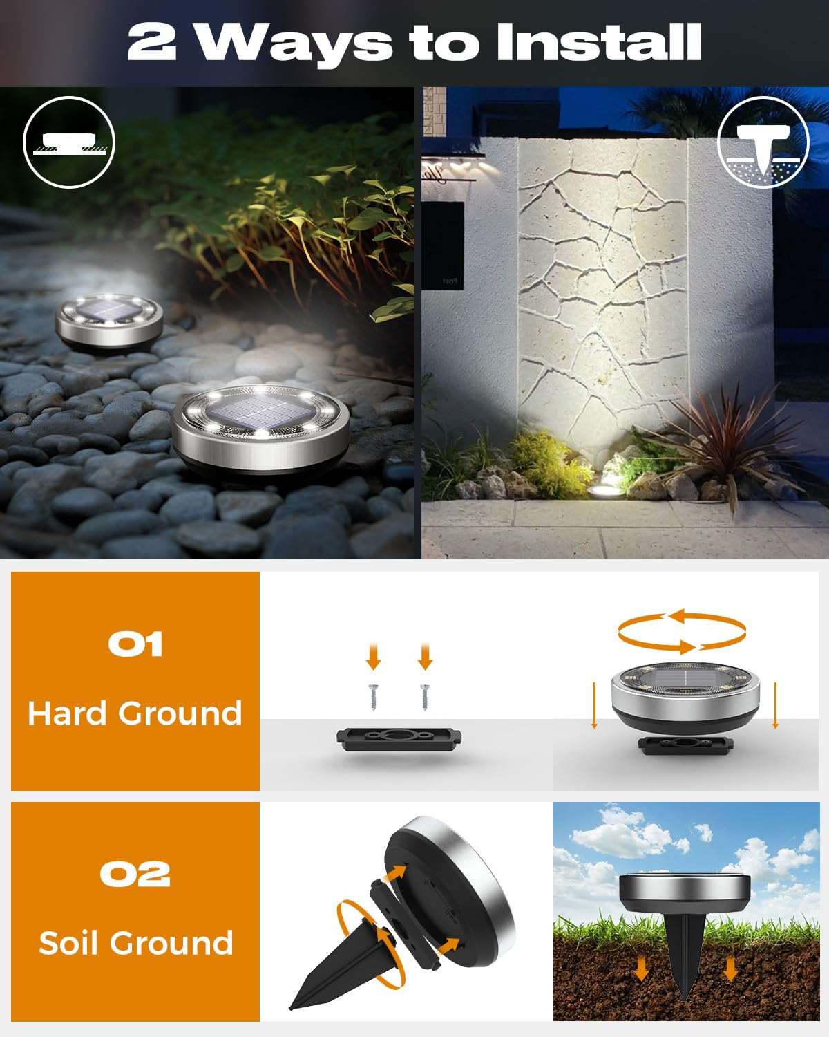 btfarm Solar Lights Outdoor Garden, 6 Pack 8 LED Solar Ground Disk Lights Outdoor IP65 Waterproof for Garden Pathway Lawn Patio Yard Landscape (Blue)