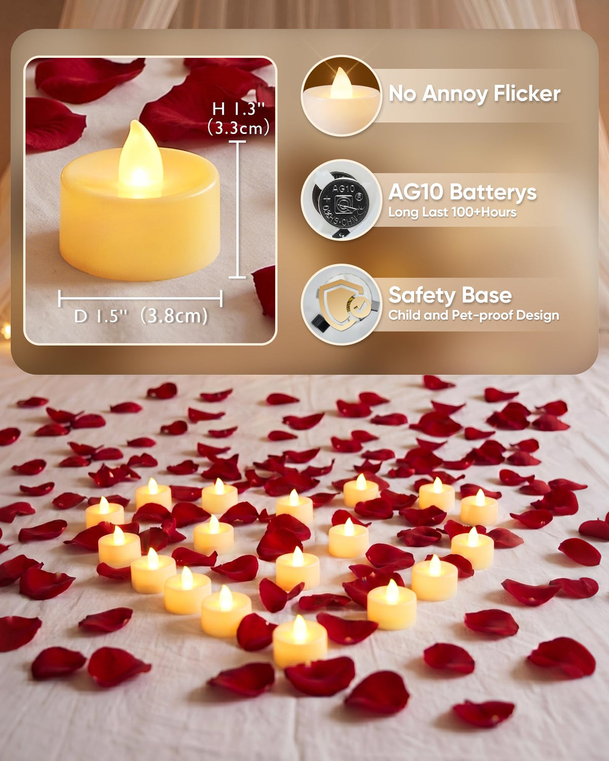 AMAGIC 100 Pack LED Flameless Candle Tea Lights Fake Electric Battery