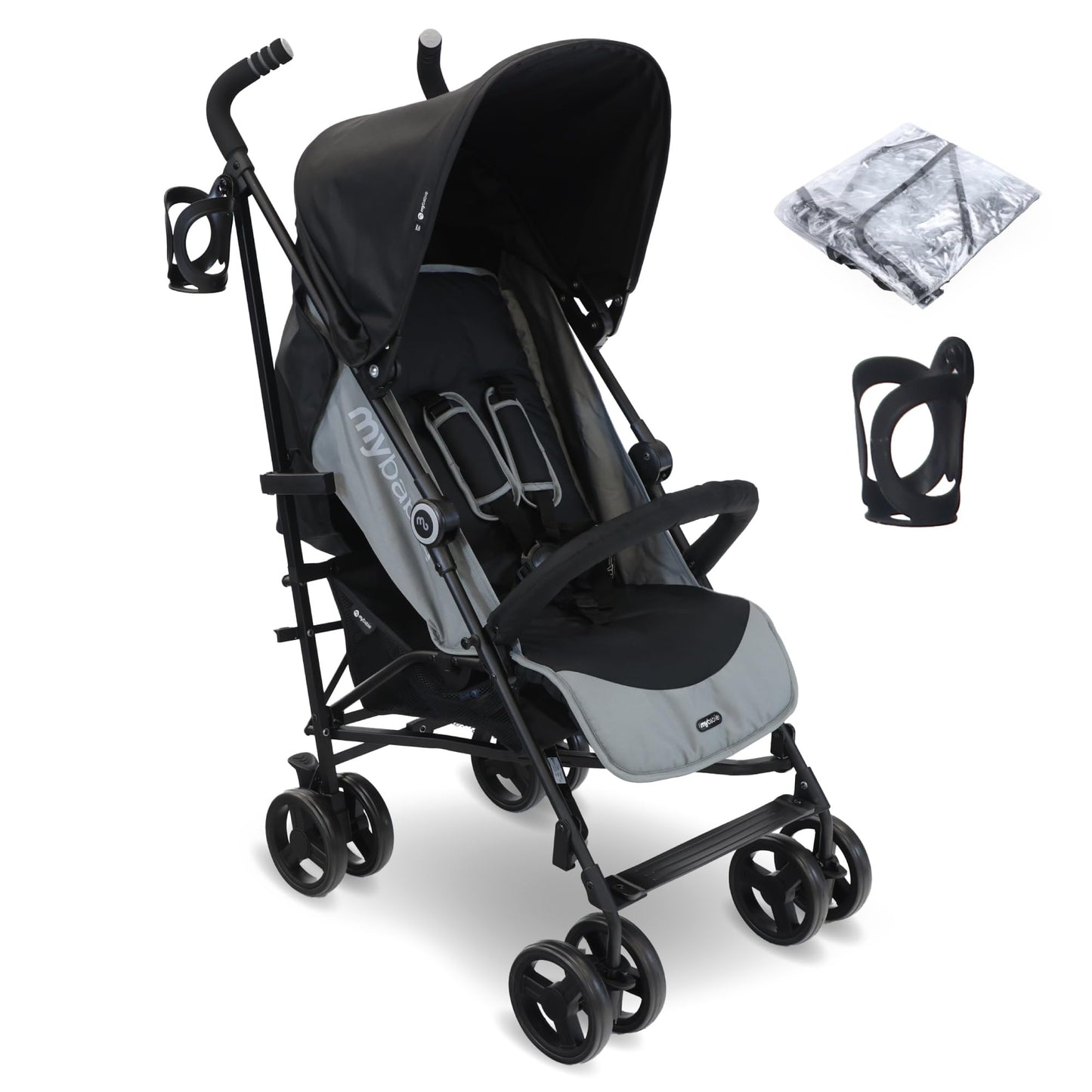 My Babiie MB02 Plus Stroller - from Birth to 4 Years (22kg), Lightweight & Compact Umbrella Fold, Travel Buggy for Toddlers, Pushchair Includes Cup Holder and Rain Cover - Pink & Grey