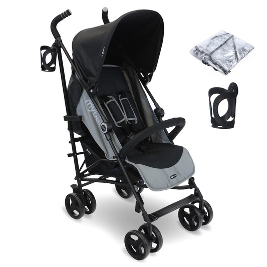 My Babiie MB02 Plus Stroller - from Birth to 4 Years (22kg), Lightweight & Compact Umbrella Fold, Travel Buggy for Toddlers, Pushchair Includes Cup Holder and Rain Cover - Pink & Grey
