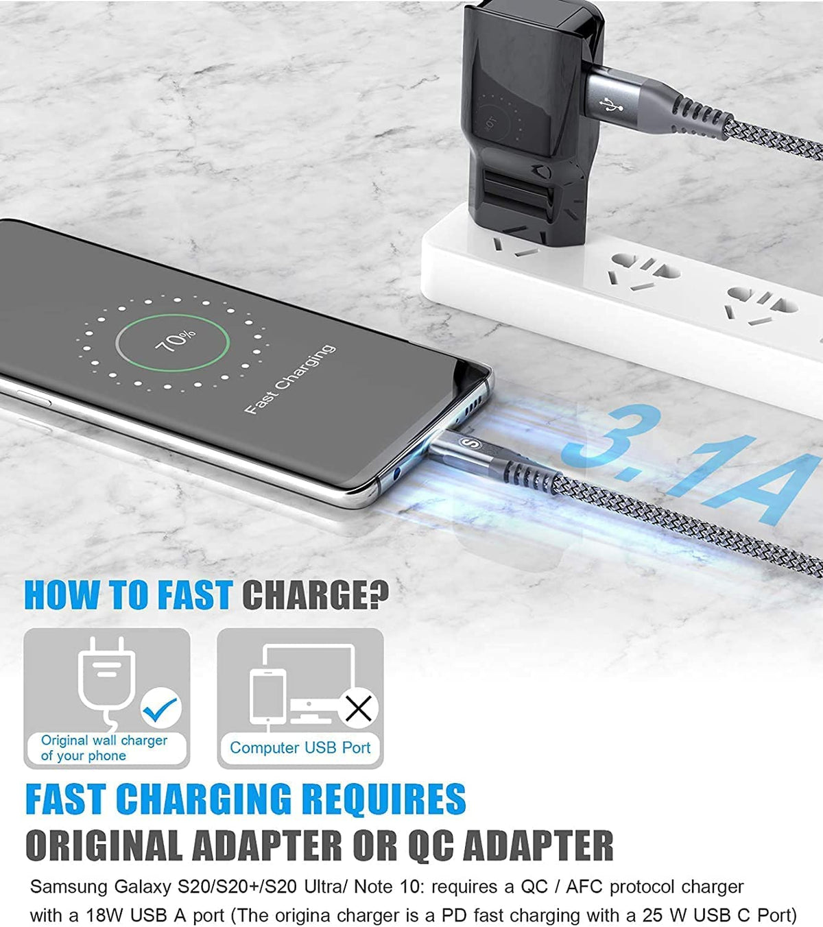 2-Pack 2M USB C Cable 3.1A Fast Car Charger Cable Compatible for iPhone 17 air 16 15 Plus Pro Max, Samsung Flip/Fold 7 6 5 4 3 S26 S25 S24 S10 S20 S21 S22 S23 A16/15/14/13/12 A35/A34 A56/55/54, Pixel
