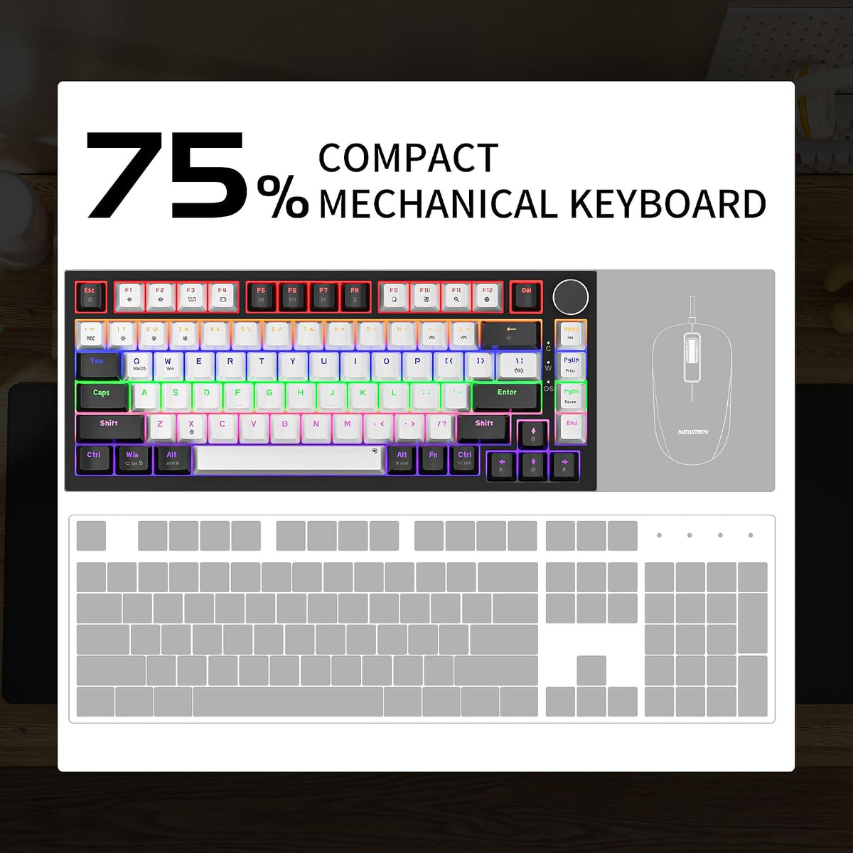 NEWMEN GM326 Mechanical Keyboard,Wired Gaming Keyboard,75% Percent Keyboard