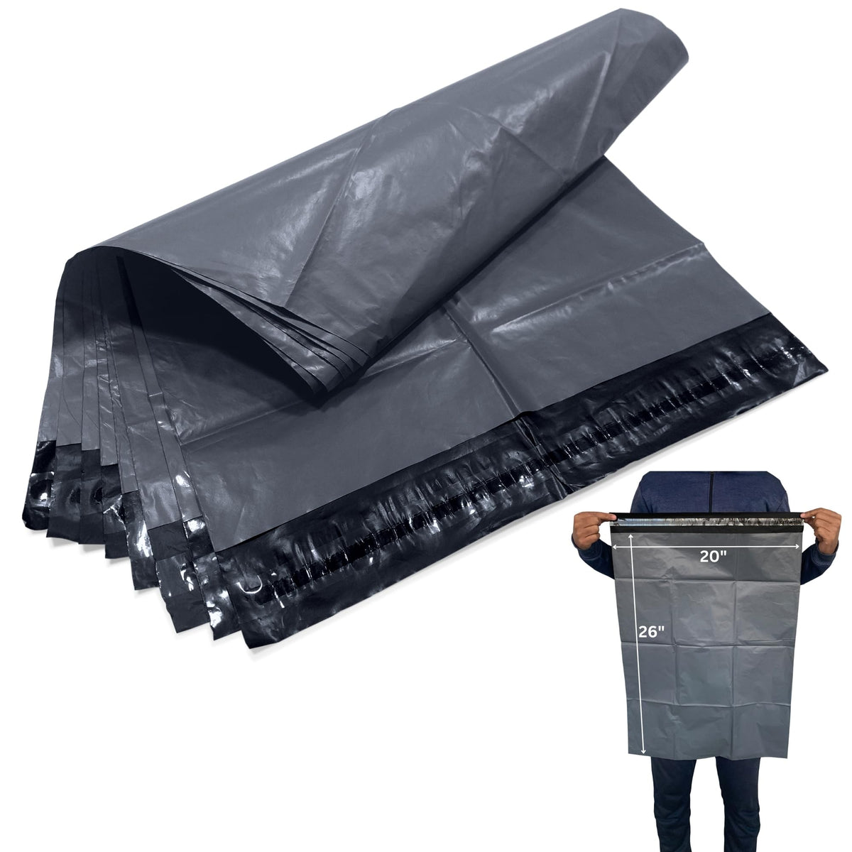 JeeJaan® 200 Small Grey Parcel Bags 4" x 6" (102 x 152mm) Strong Poly Mailer Small Postage Mailing Bags Courier Shipping Postal Bags - Posting Packing Envelopes