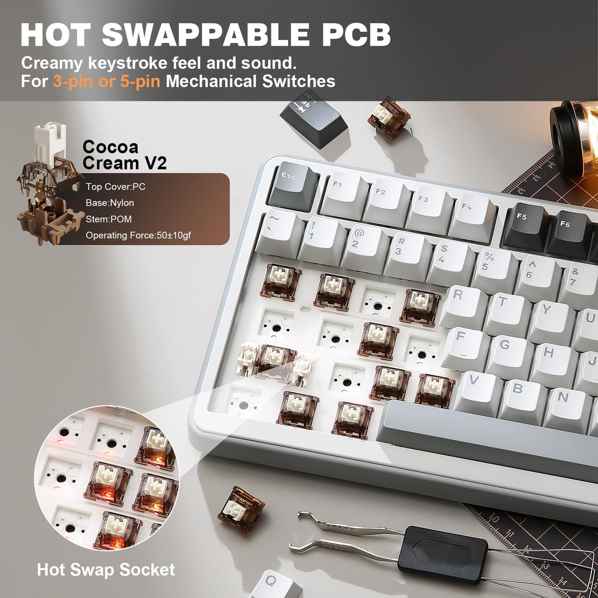 YUNZII B75 PRO 75% Wireless Mechanical Keyboard (Black Heart,Cocoa Switch)