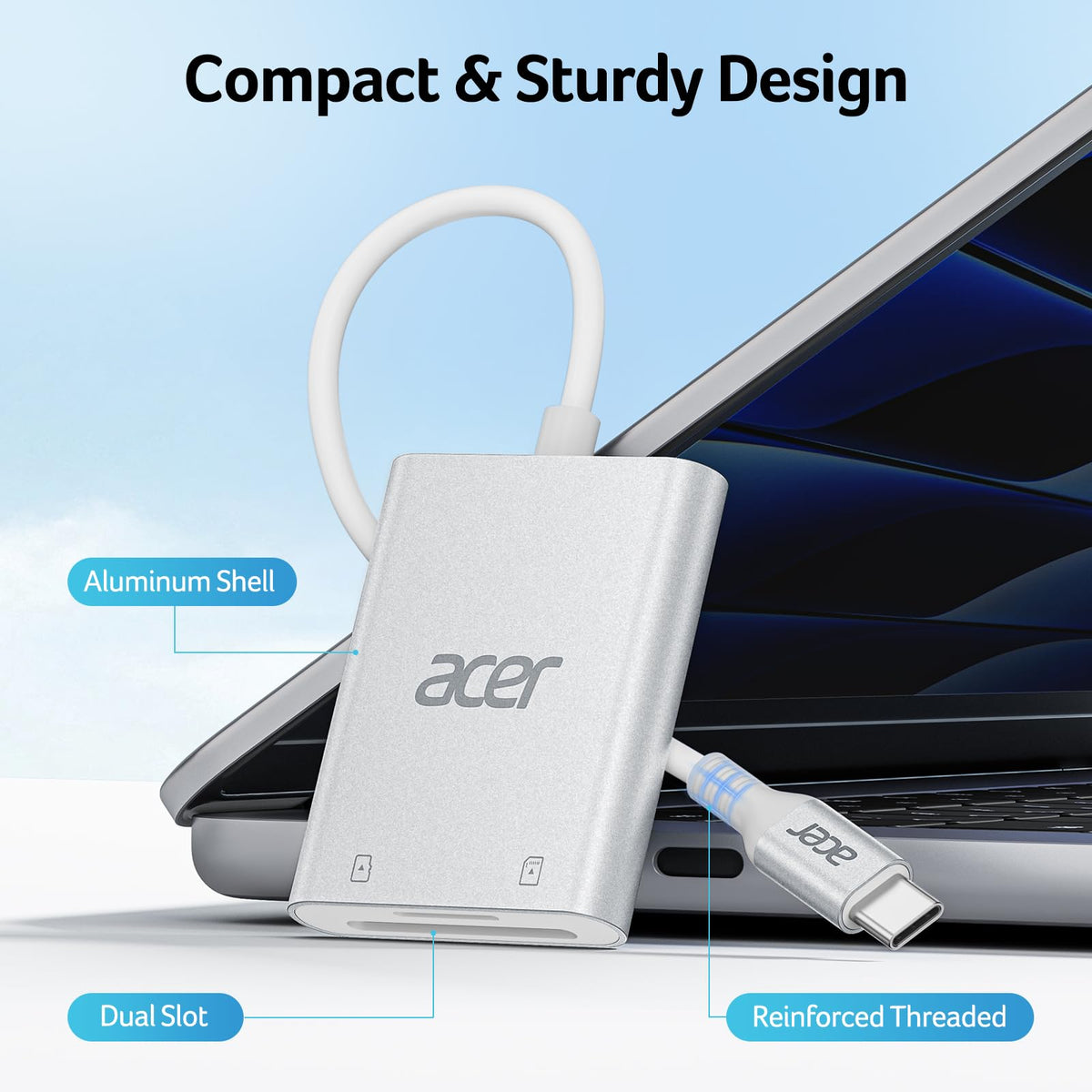 acer USB-C SD Card Reader 170MB/s, Type-C Micro SD Card Adapter Aluminium