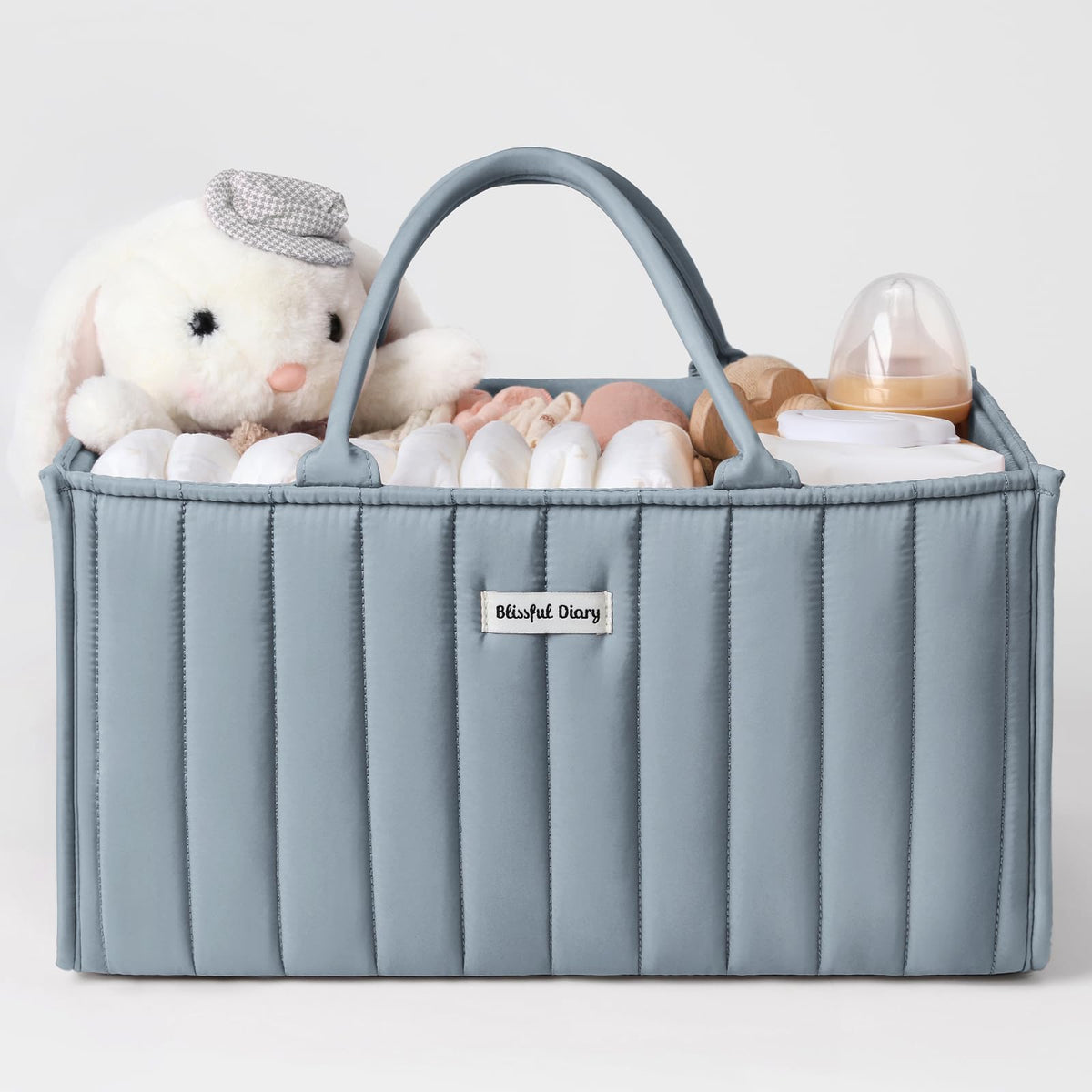Blissful Diary Nappy Caddy Organiser, Baby Diaper Caddy for Nappy Station, Stylish Storage Basket for Newborn Essentials, Baby Shower Gifts for Girl or Boy, Woodland Cream