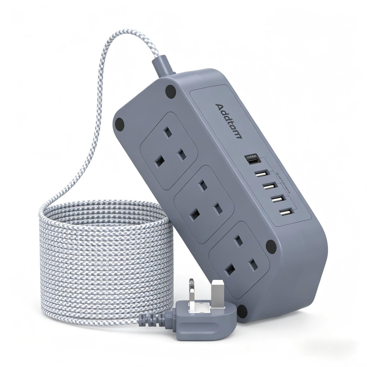 Addtam Extension Lead with USB Slots, 6 Way Outlets 5 USB(5A, 3USB- C Port)