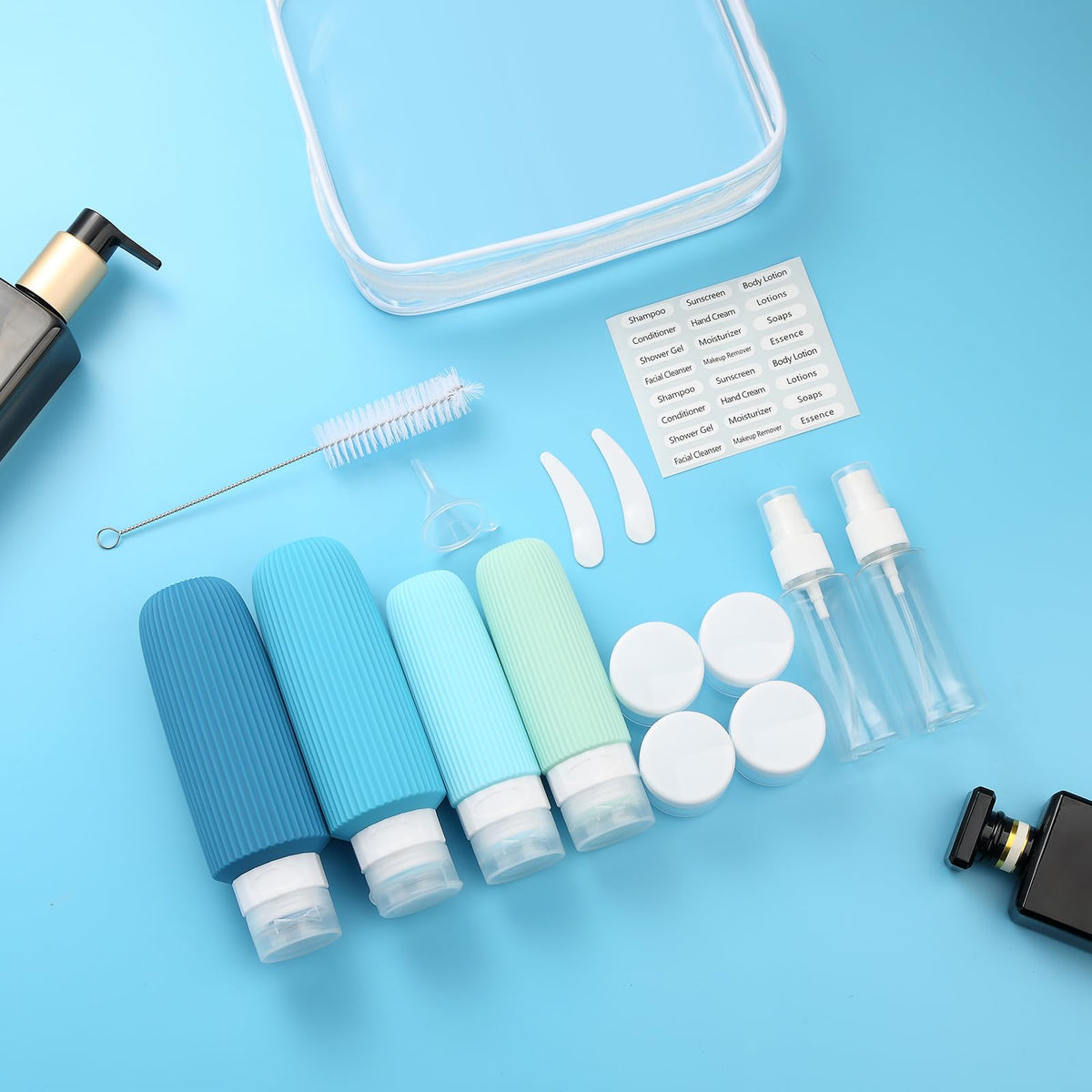 Mrsdry Travel Bottles for Toiletries, 16 Pack Silicone Travel Bottles Set, Leakproof Travel Size Toiletries, BPA Free Travels Containers for Toiletries, Traveler Accessories for Shampoo Conditioner