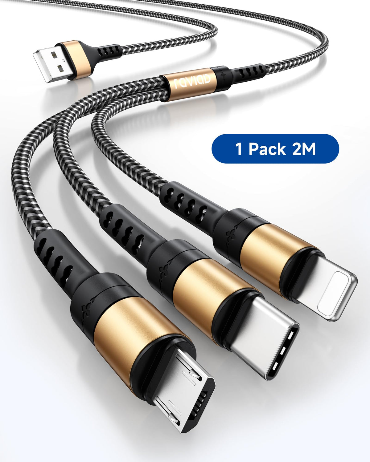 RAVIAD Multi Charger Cable, 3 in 1 Charger Cable 3A USB Fast Charging Cord