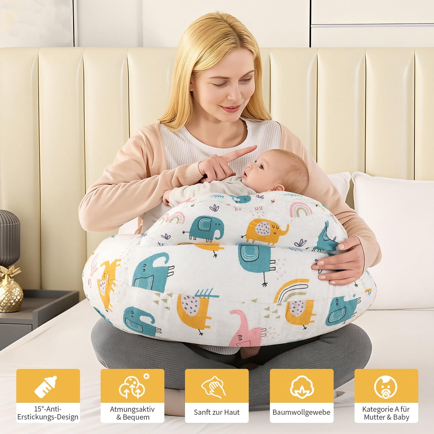 Labtec Nursing Pillow for Breastfeeding Baby, Multifunctional Breast Feeding Pillow with Adjustable Waist Strap and Safety Fence, 100% Cotton Removable Pillowcase, Forest Friends