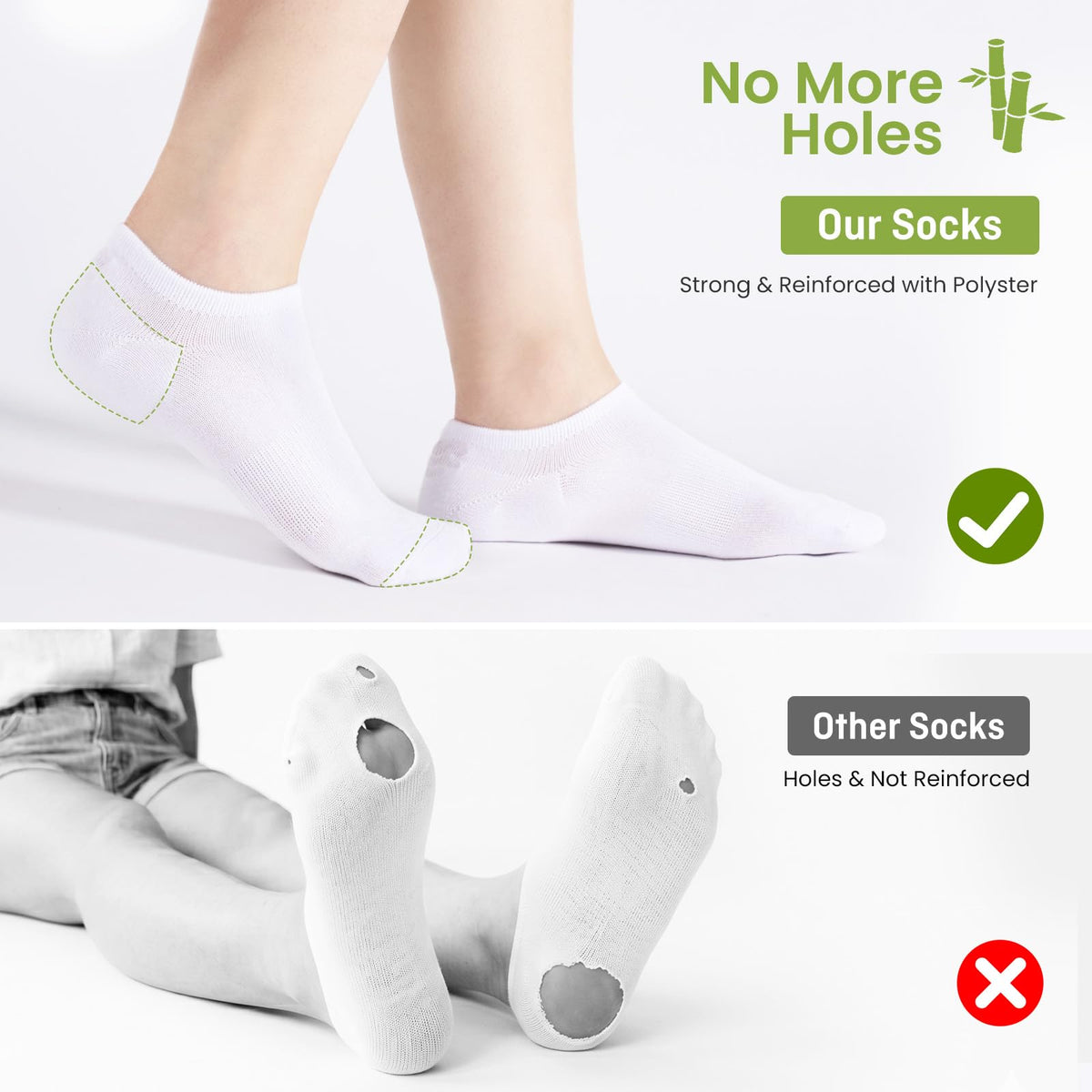 Niofind Bamboo Trainer Socks for Womens & Mens, 6 Pairs, Non Slip No Show