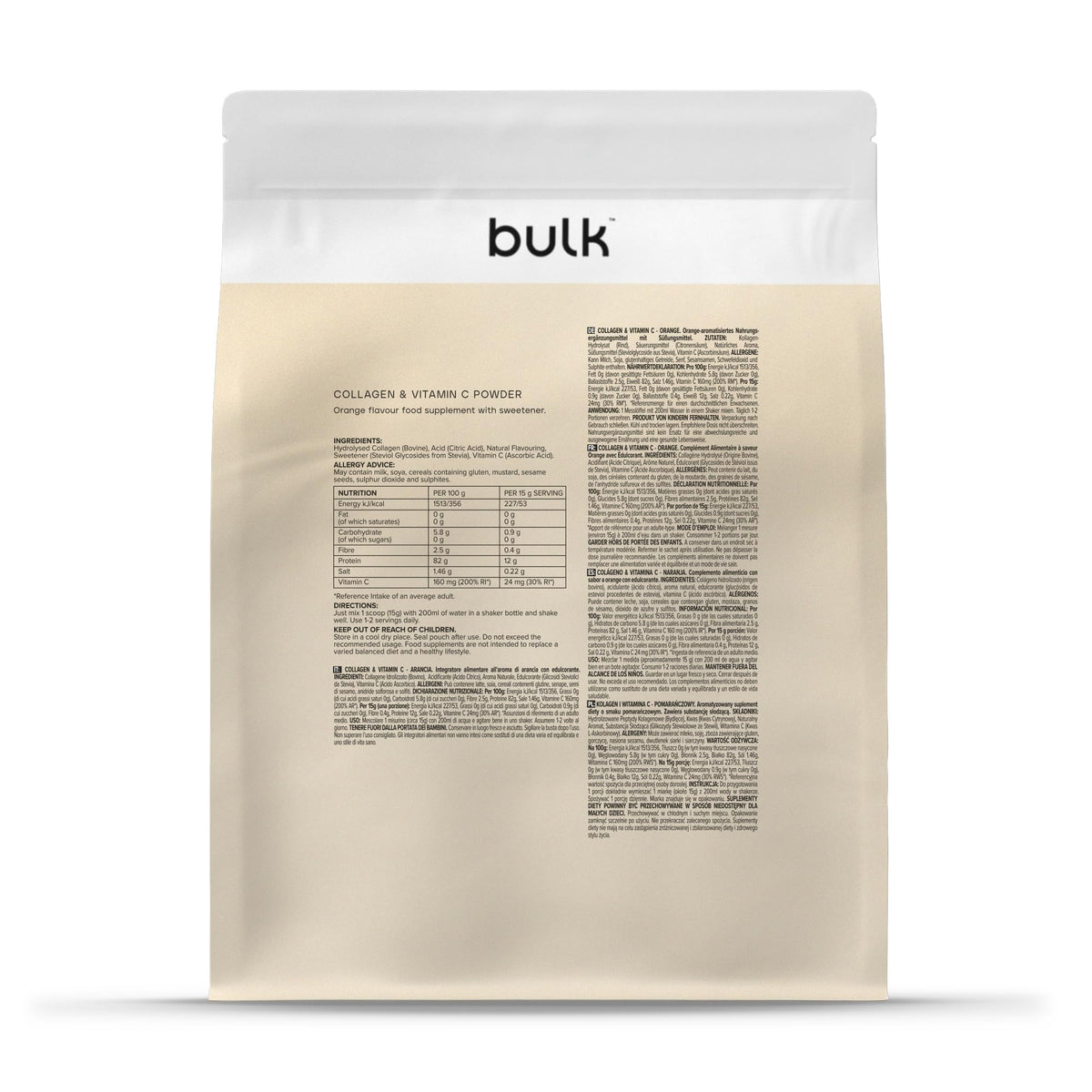 Bulk Collagen Powder with Peptides and Vitamin C, Unflavoured, 500g