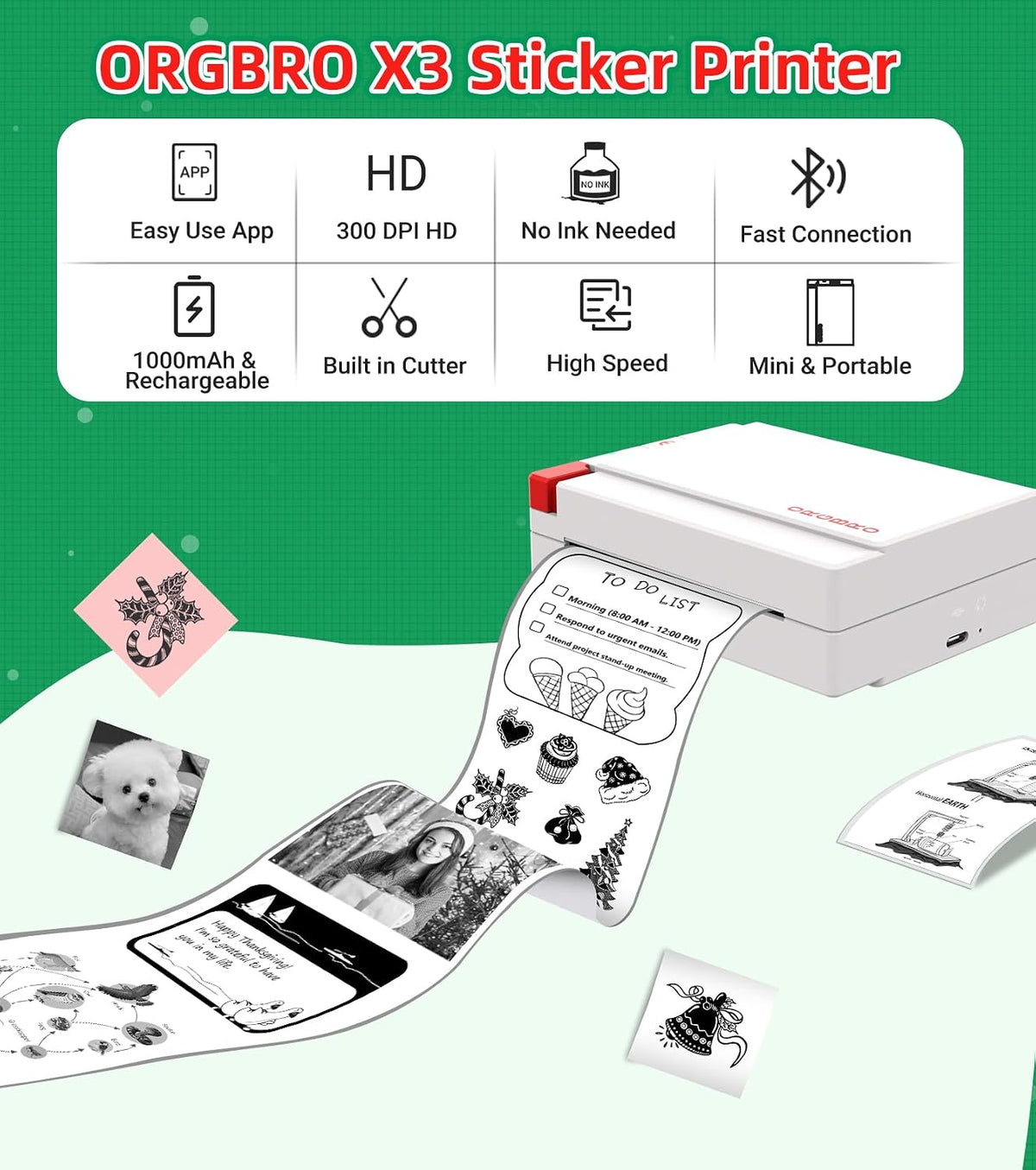 ORGBRO X3 Sticker Printer Mini Bluetooth Thermal Portable Label Maker