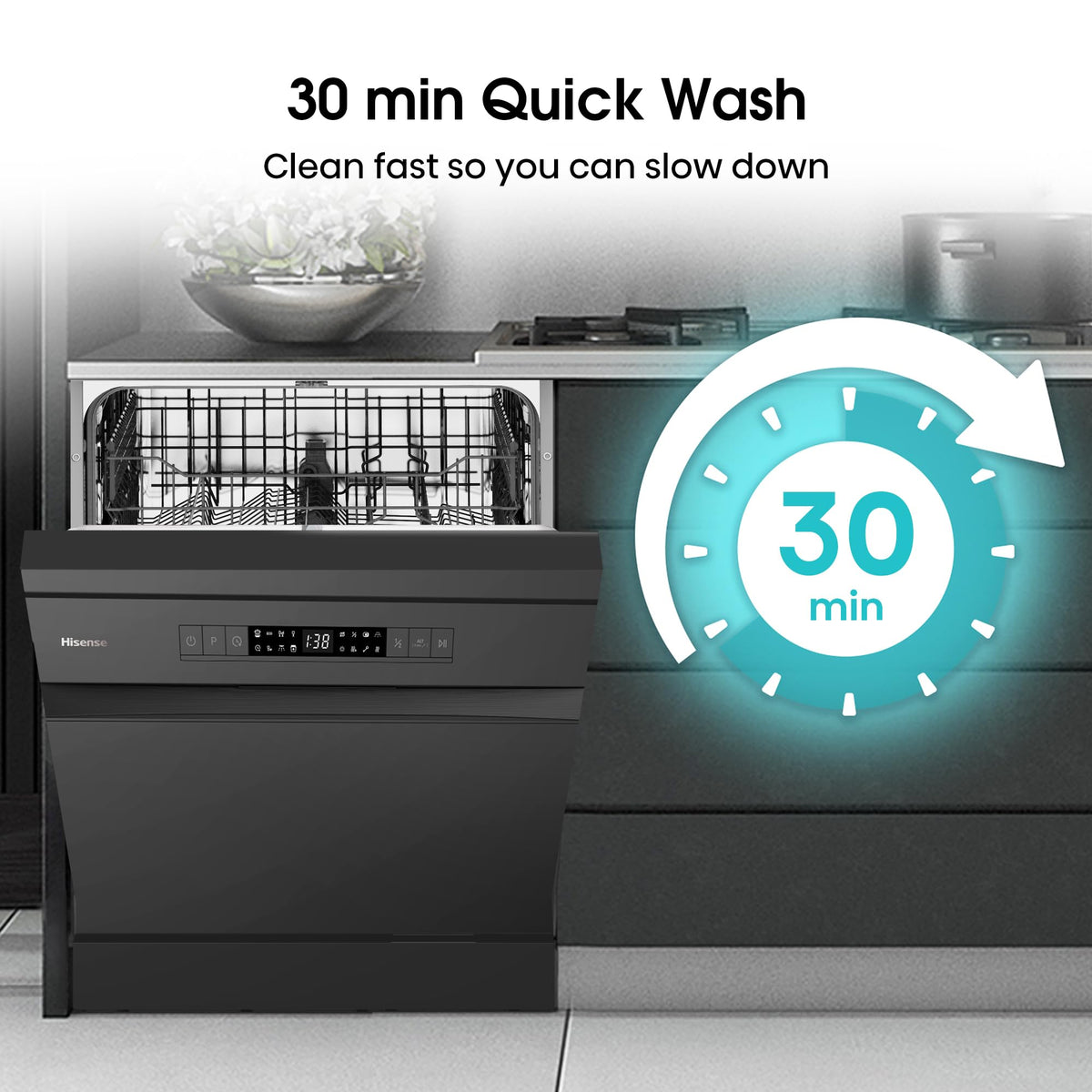 Hisense HS523E15WUK Slimline 10 Places Free Standing Dishwasher White with 30 Minutes Quick Wash [Energy Class E]
