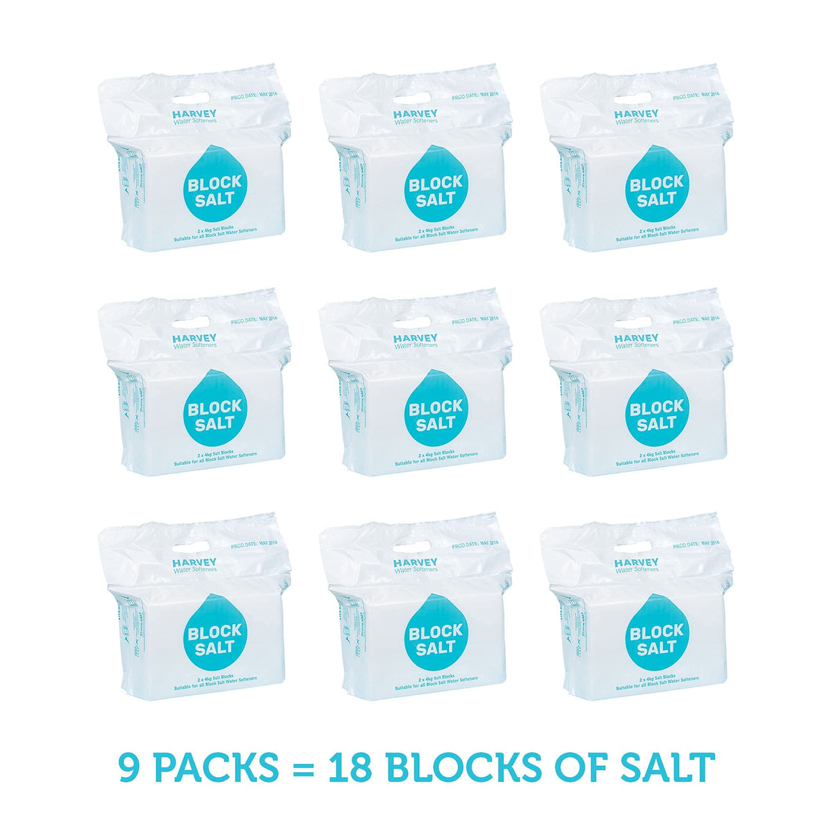 Harvey Block Salt for Water Softeners | Original Pure Grade A Food Quality Salt | 3 Bags, Securely Boxed | Each Bag Contains 2 Blocks | Efficient Softening Solution