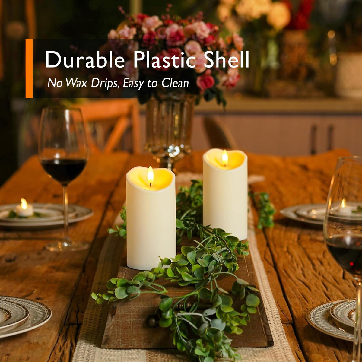 Homemory Outdoor Waterproof Flameless Candles, Dark Ivory, Set of 2, D 3"