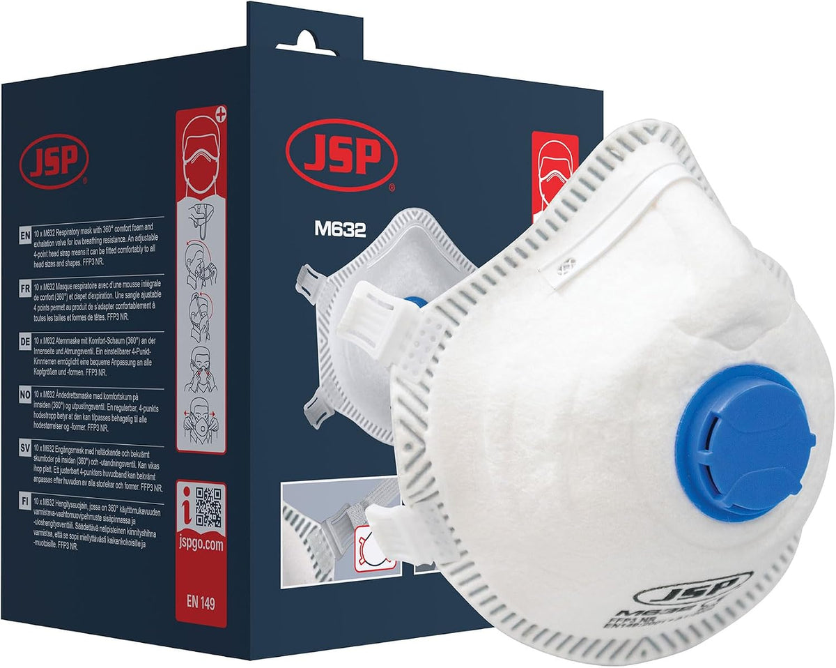 JSP M632 FFP3 Valved Dust Face Mask for Construction, DIY & Trade 10 Pack