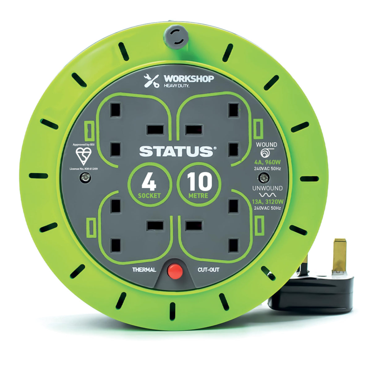 IONOS 2 Socket Cable Reel, 10m Outdoor Garden Extension Lead, DIY