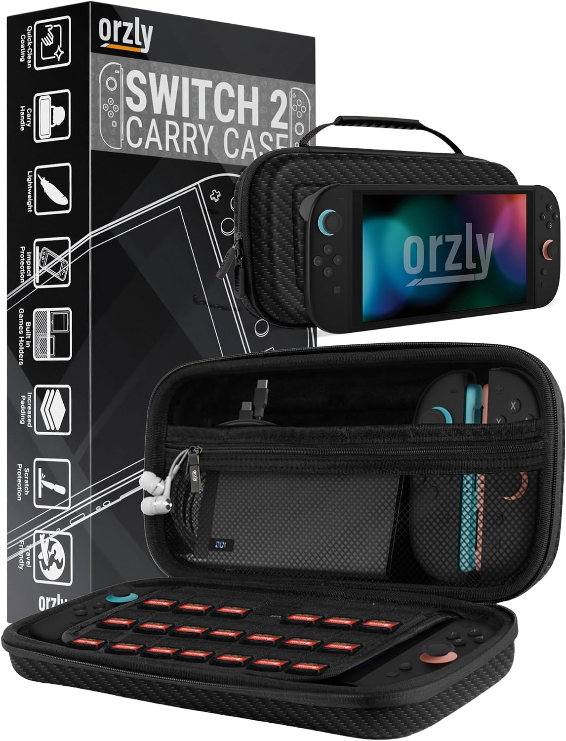 Orzly Carry Case for Nintendo Switch Lite Protective Hard Shell Portable Travel Carry Case with Storage for Accessories & Game Cartridges (Red & White)
