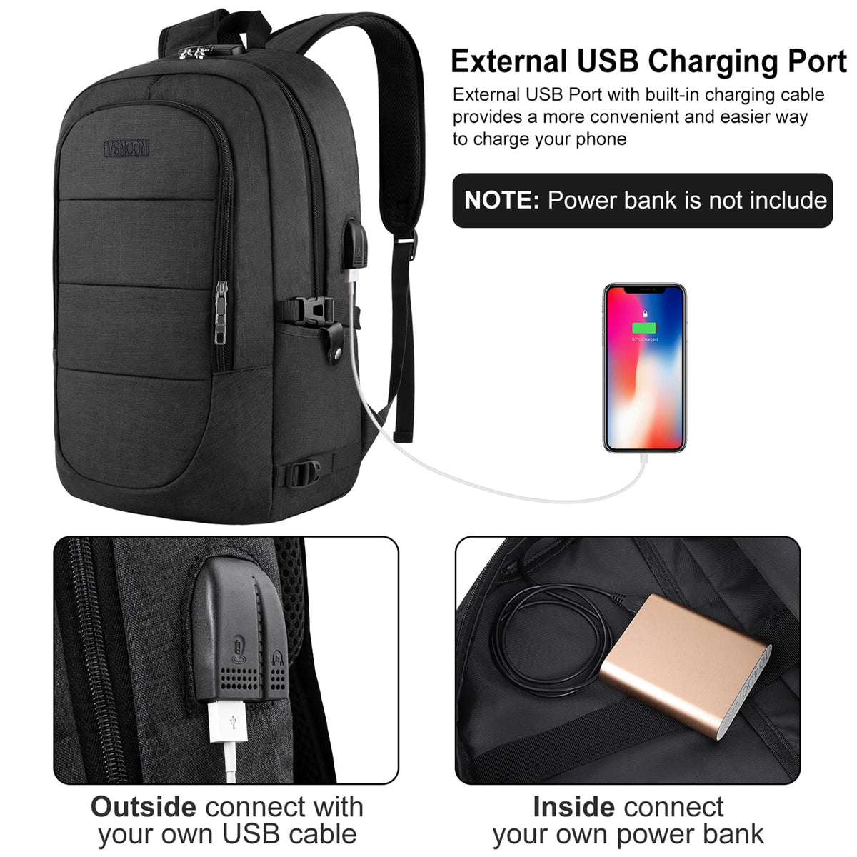 VSNOON Anti-Theft Laptop Backpack, 15.6-17.3 inch Business Laptop Bag