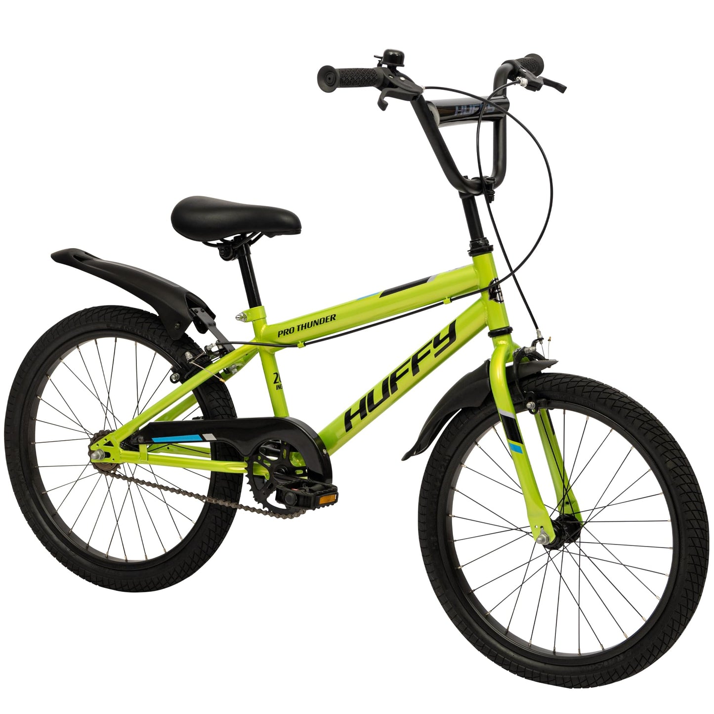 Huffy Pro Thunder Kids Bike 16" with Stabilisers, Bell & Handlebar Pad — Green