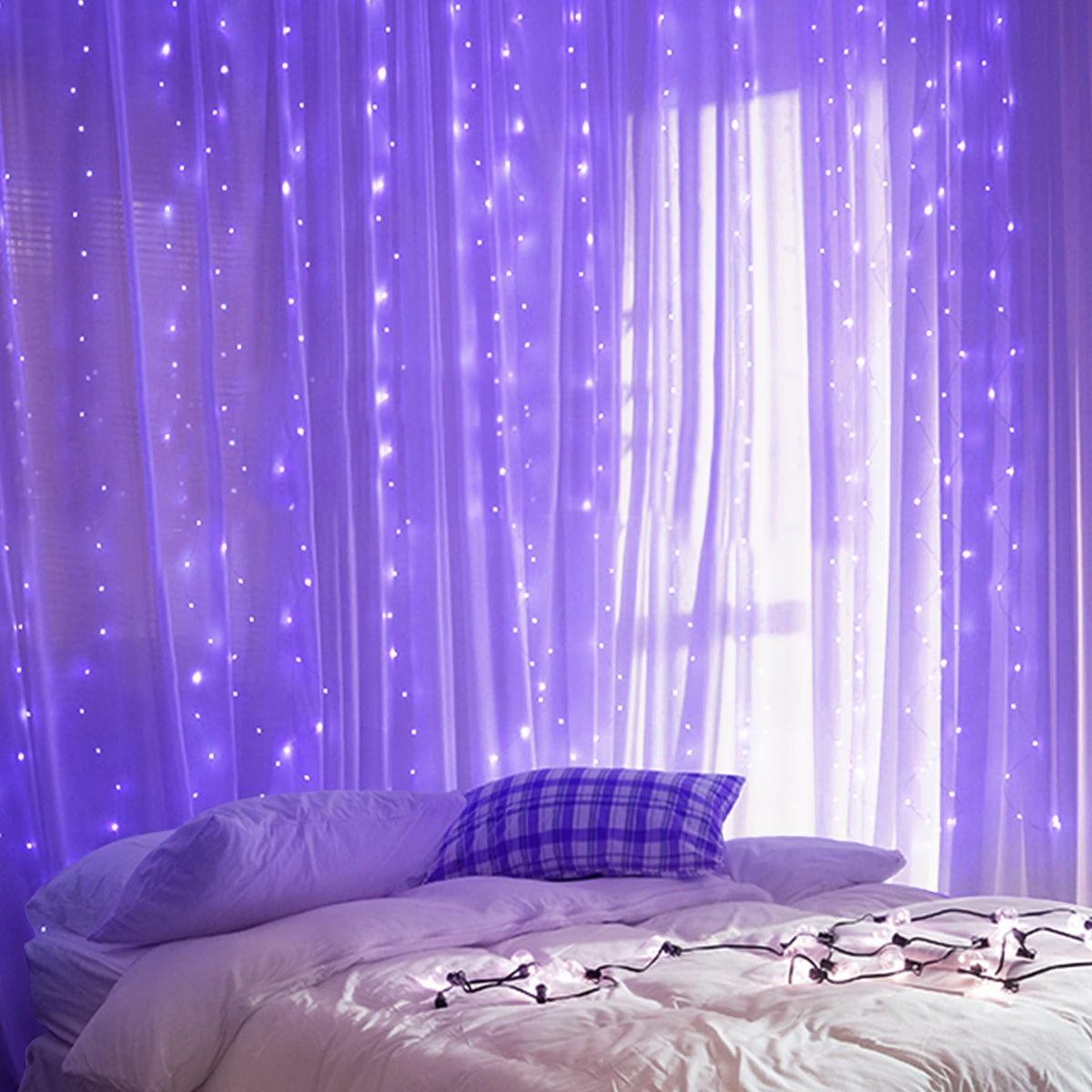 Lezonic Curtain Fairy Lights, 3m×3m 300LED Curtain String Lights Plug in