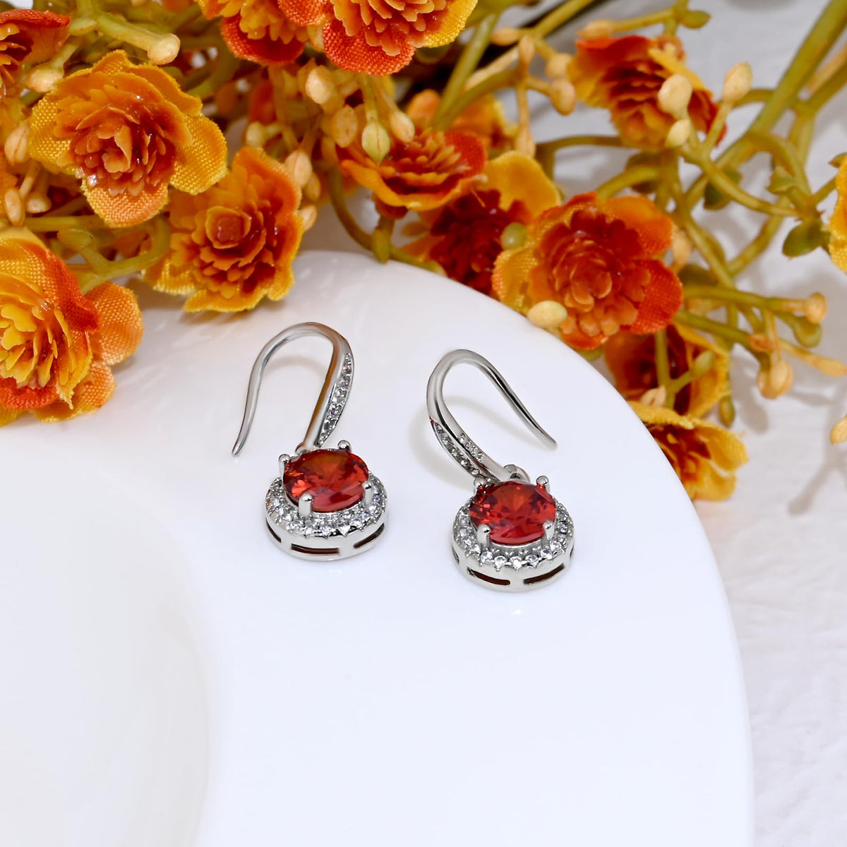 Birthstone Drop Earrings for Women, Silver Plated Dangle Earrings