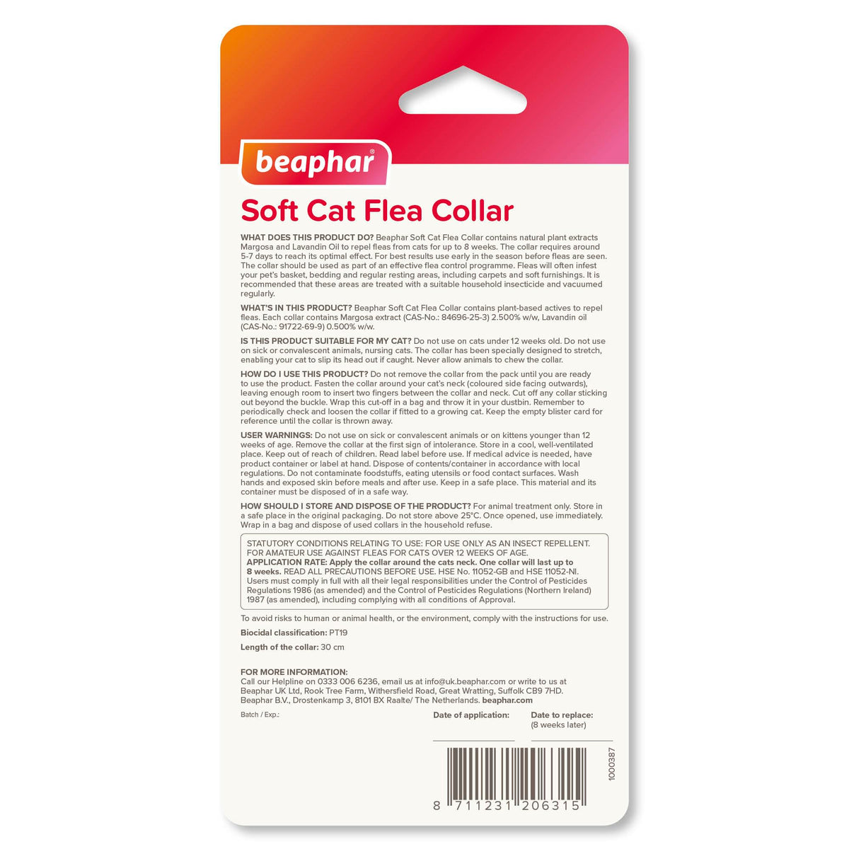 Beaphar – Soft Flea Collar for Cats – Repels Fleas For up to 8 Weeks – Adjustable Fit With Quick Release Safety Buckle – Reflective Finish for More Visibility at Night – 1 x Reflective Collar