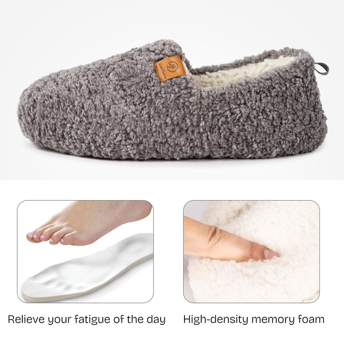 EverFoams Women's Fuzzy Full Slippers Faux Shearling Memory Foam