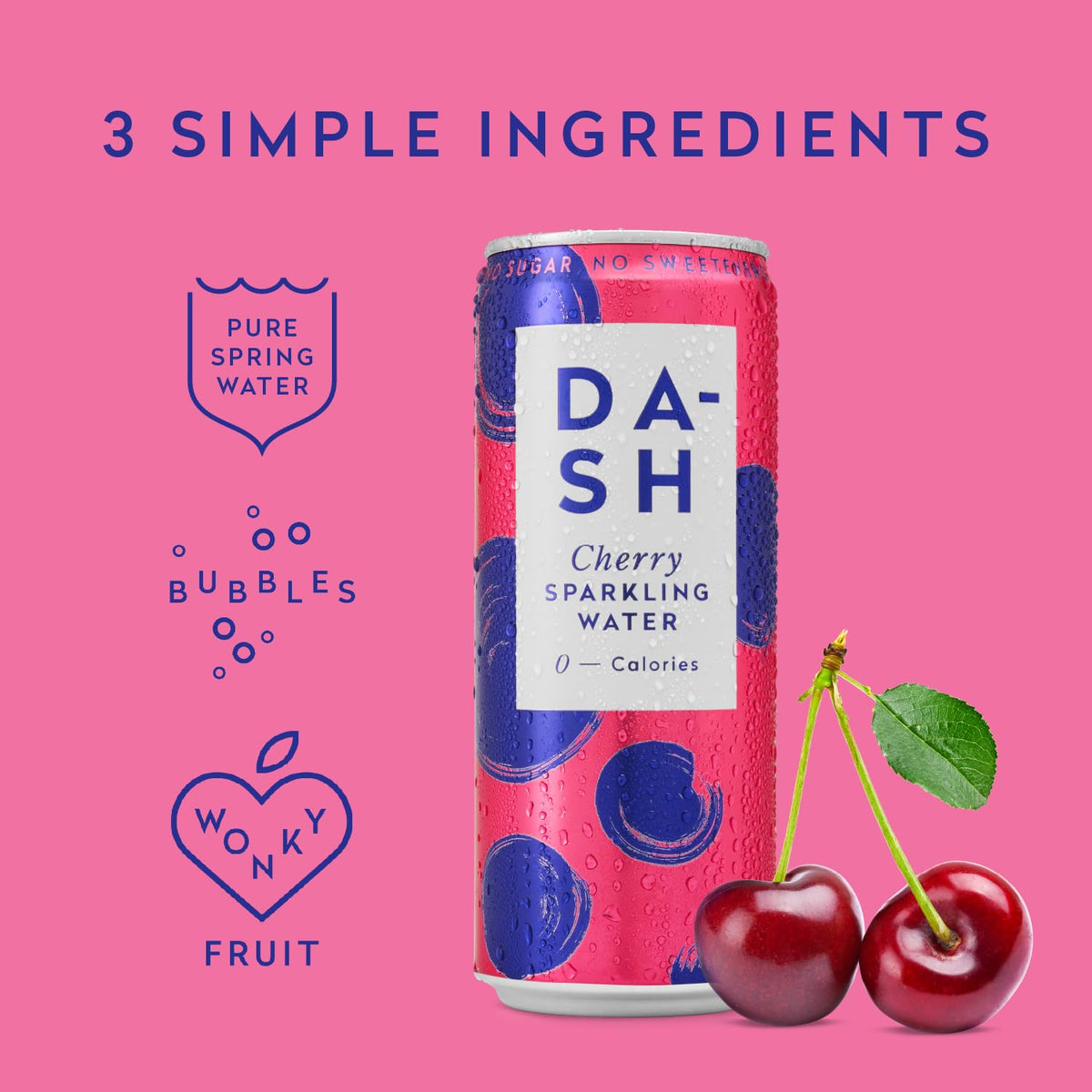DASH Water Raspberry - 12 x Raspberry Flavoured Sparkling Spring Water - NO Sugar, NO Sweetener, NO Calories - Infused with Wonky Fruit (12 x 330ml cans)
