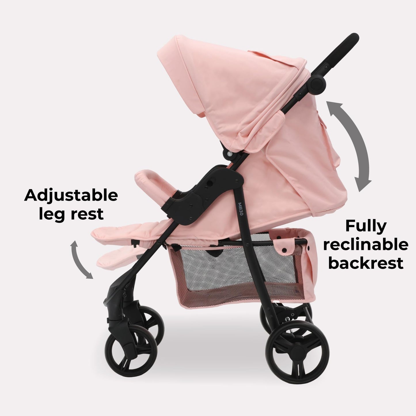 My Babiie MB30 Pushchair – from Birth to 4 Years (22kg), Easy Compact Fold, Large Shopping Basket, Adjustable Handle, Stroller Includes Cup Holder, Rain Cover – Black & Grey