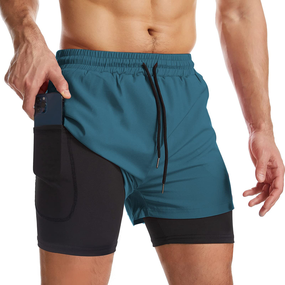 Mens Running Shorts Men's Gym Sports Short 2 in 1 with Phone Pocket Lightweight Quick Drying