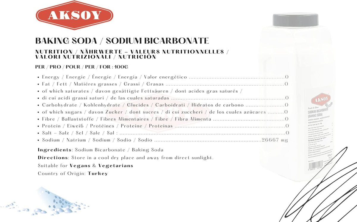 Aksoy Baking Soda 1.8KG Jar || Pure Sodium Bicarbonate Powder, Highest Purity, Food Grade – Versatile Baking Soda for Cooking, Baking, Cleaning, Deodorizing & More!