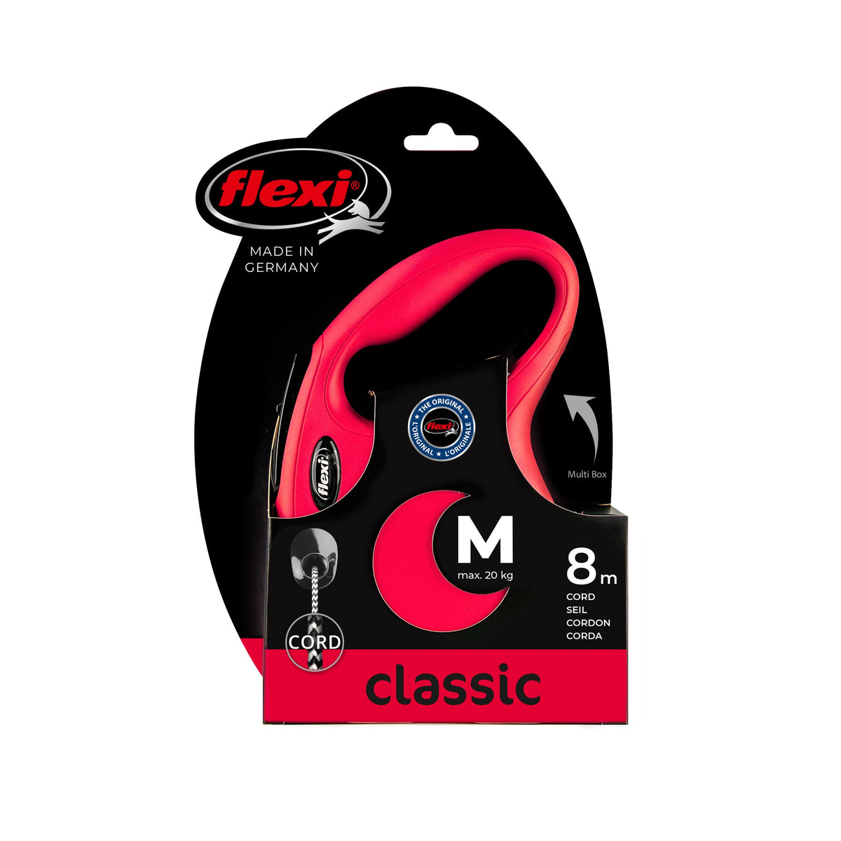 flexi Classic S | 5 m Retractable Cord Leash for Dogs up to 12 kg | Black | Retractable Dog Lead | Weight: 160 g | Dimensions: 9.6 x 16.2 cm