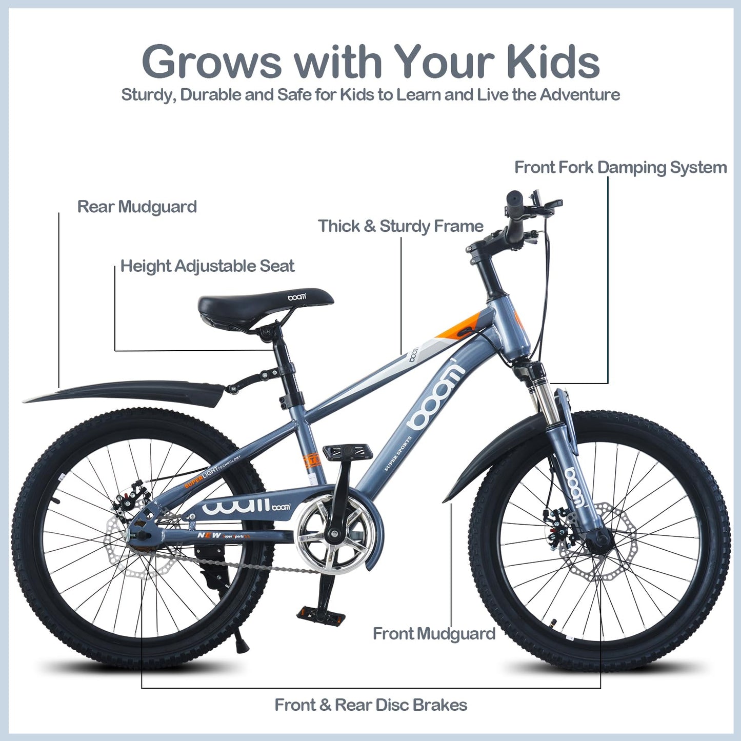 LSBIKE Kids Mountain Bike with Front Suspension & Disc Brakes — 18"/20"/22" | Ages 5-13
