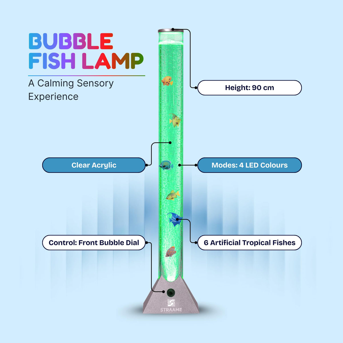 Straame 90cm LED Bubble Fish Lamp, Colour Changing Sensory Lamp, Black Base