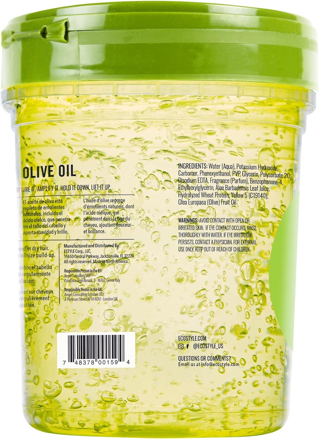 Eco Style Olive Oil Hair Styling Gel, Hydrate and Style, Green, 946 ml (Pack of 5)