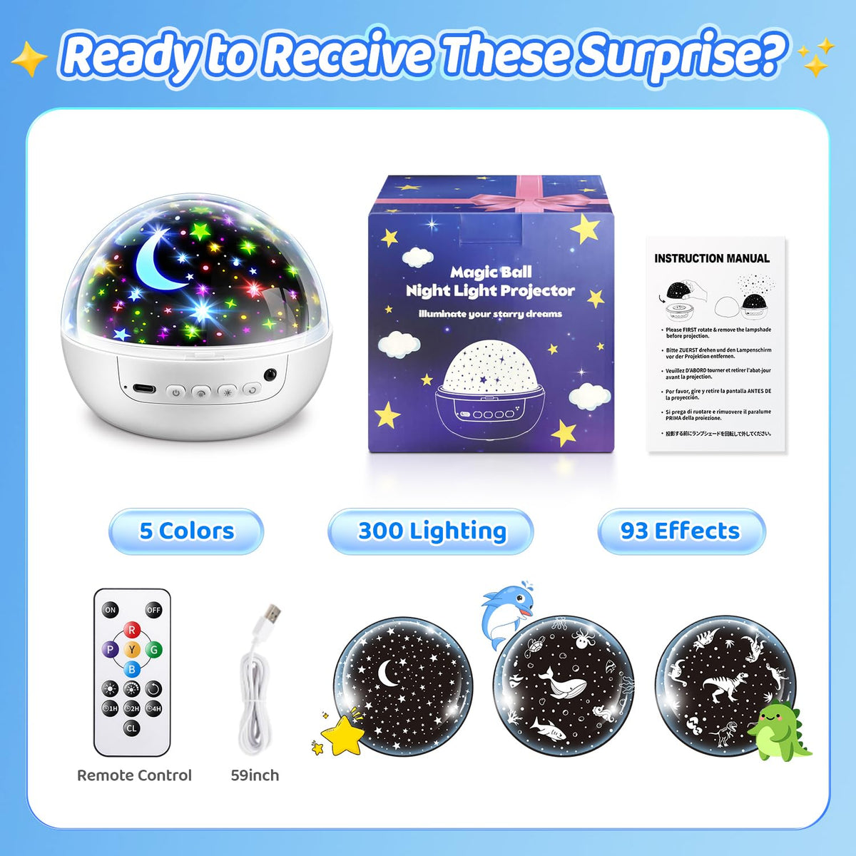 Dinosaur Toys for Boys,3HD Films Night Light Projector,31 Colors Boy Toys