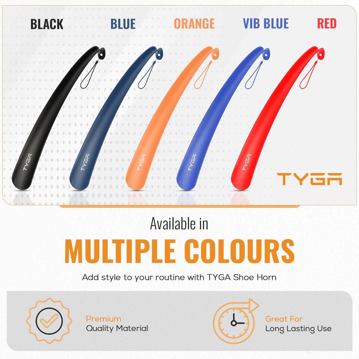 TYGA Shoe Horn Long Handled 43cm Long Shoe Horn-Plastic Shoehorn for Men, Women with Comfort Grip Long Shoe Horns-Flexible Extra Long Shoe Horn for Elderly