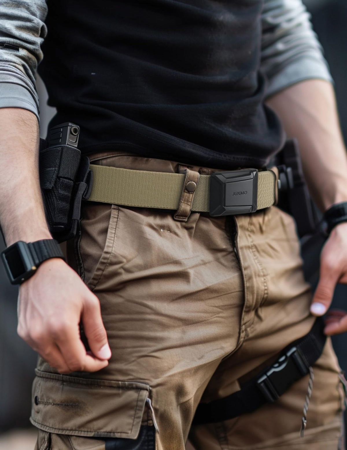 JUKMO Stretch Tactical Belt for Men, Military Work Rigger Hiking 1.5" Elastic Nylon Web Ratchet Quick Release Belt in Gift Box