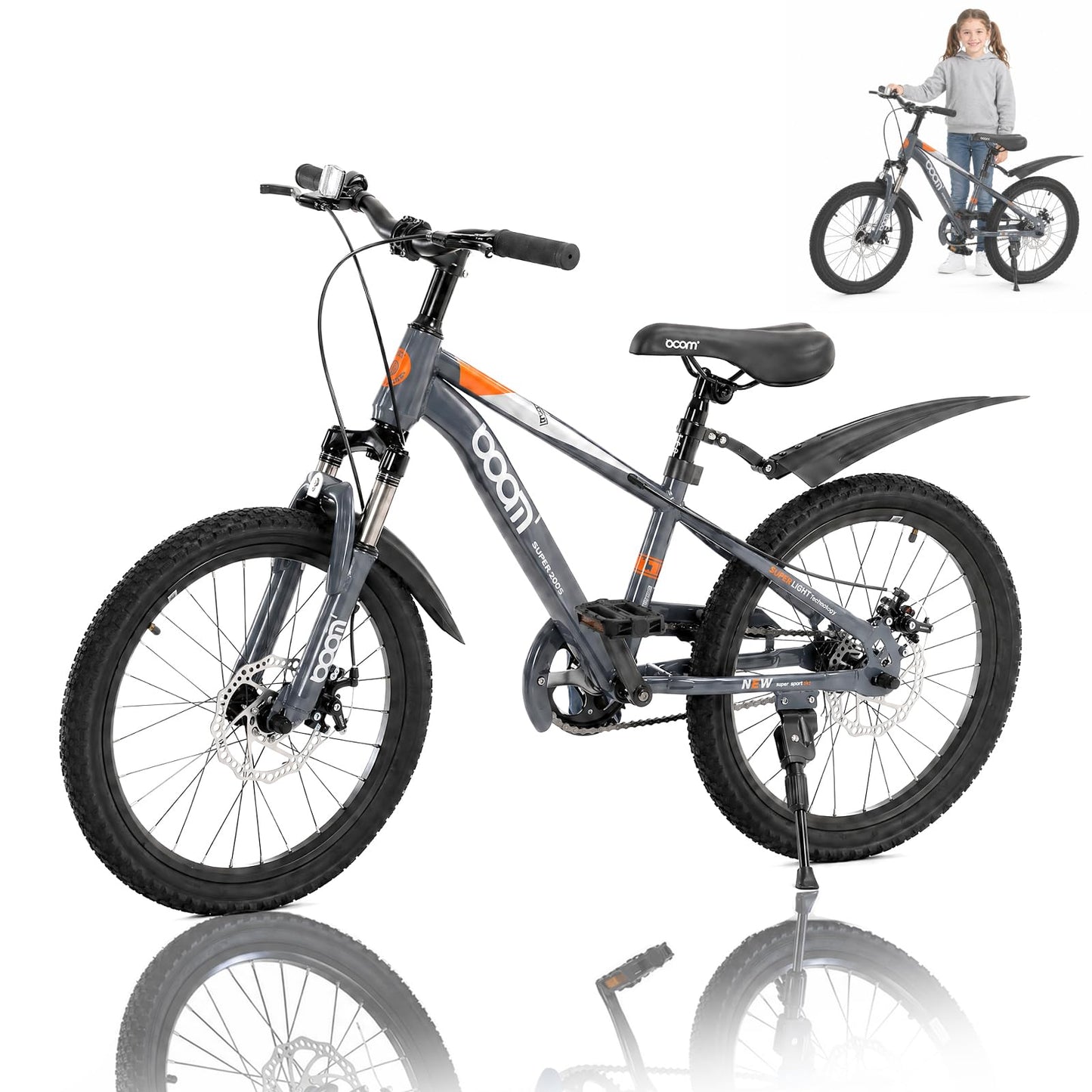 BSTSEL Kids Road Bike 18" with Front Suspension, Disc Brakes & Kickstand — Pink