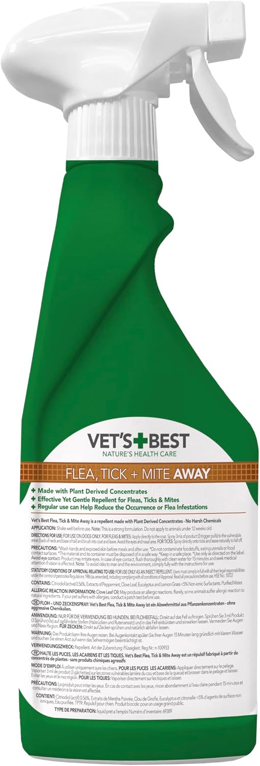 Vet's Best Flea Tick and Mite Flea Spray for Dogs Plant Based 500ml