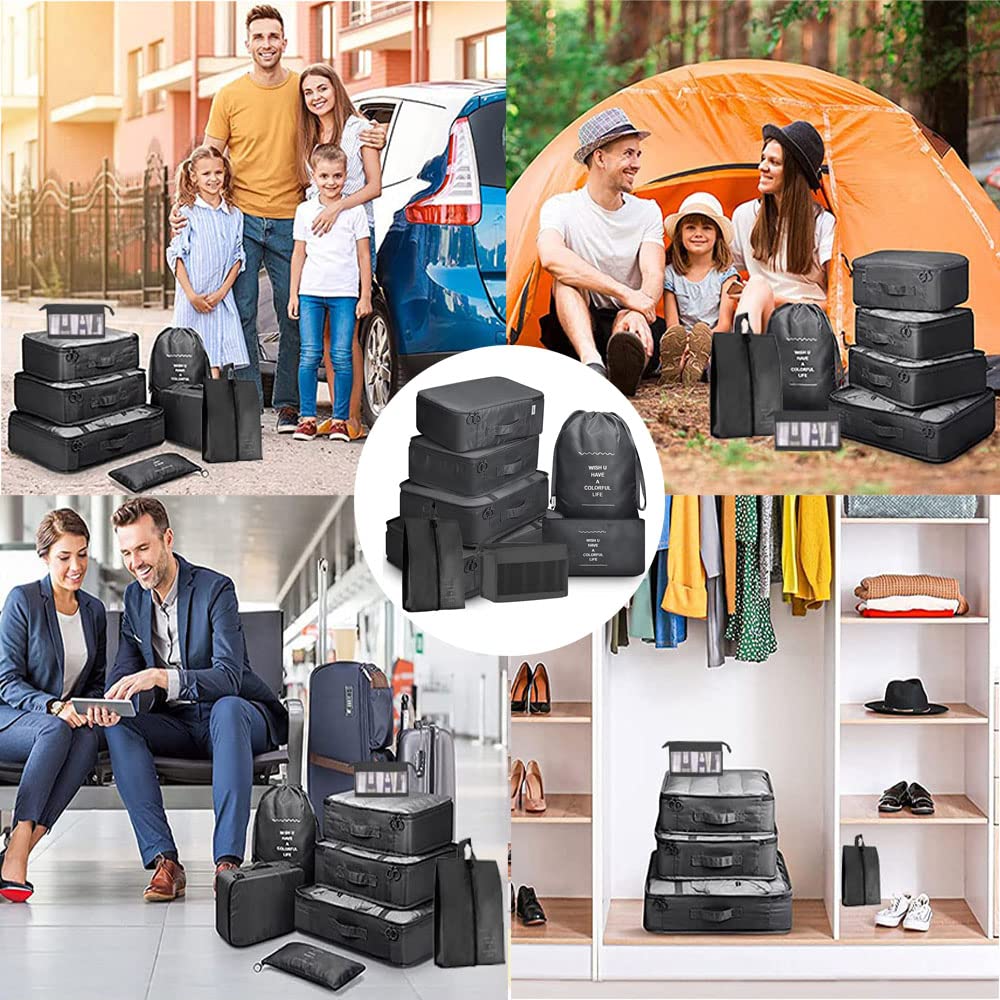 Travel Packing Cubes, Toifucos Multifunction 8pcs/set Luggage Organiser Compression Suitcase Essential Bag, Dark Gray
