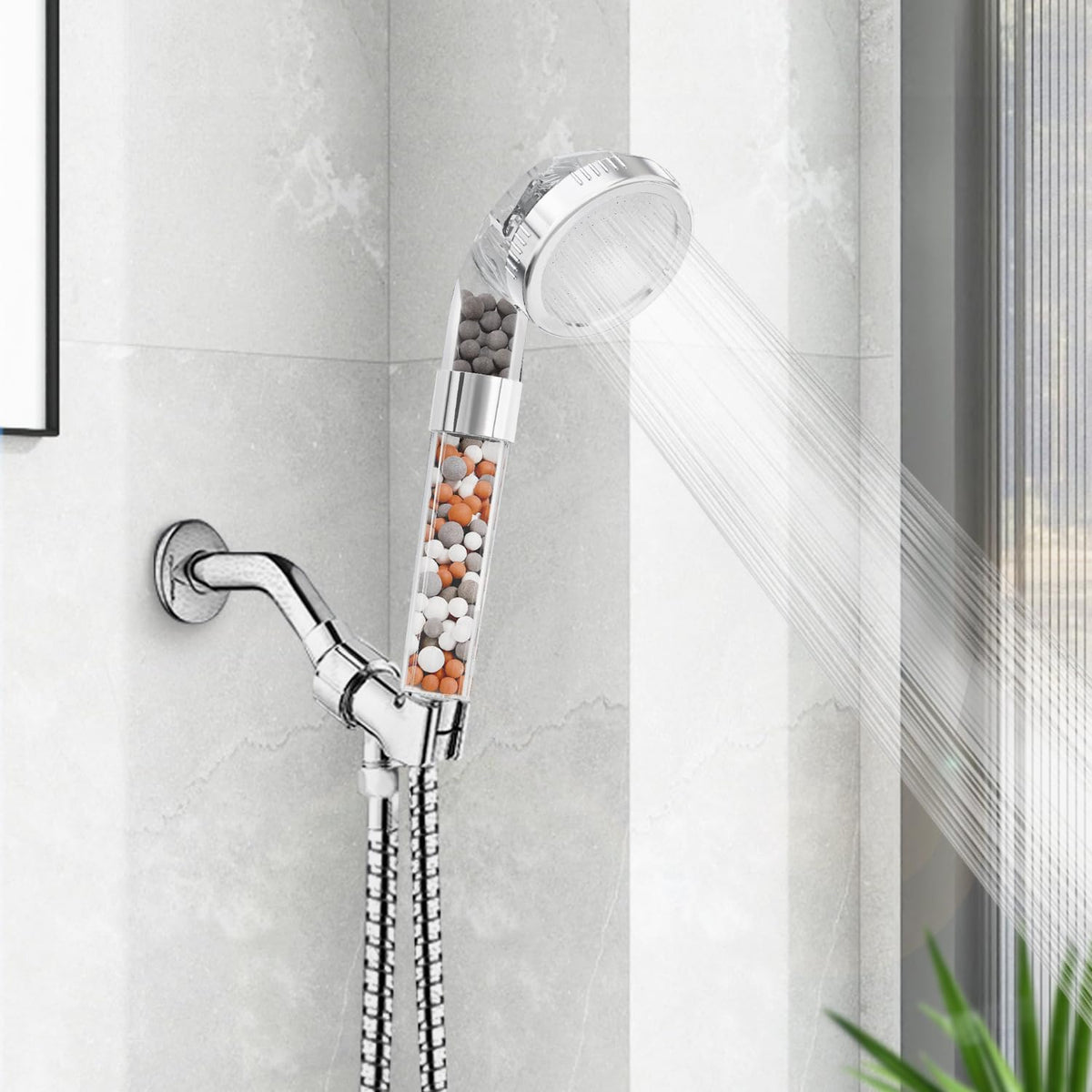 VEHHE High Pressure Shower Head with Filter Beads, 3 Spray Modes