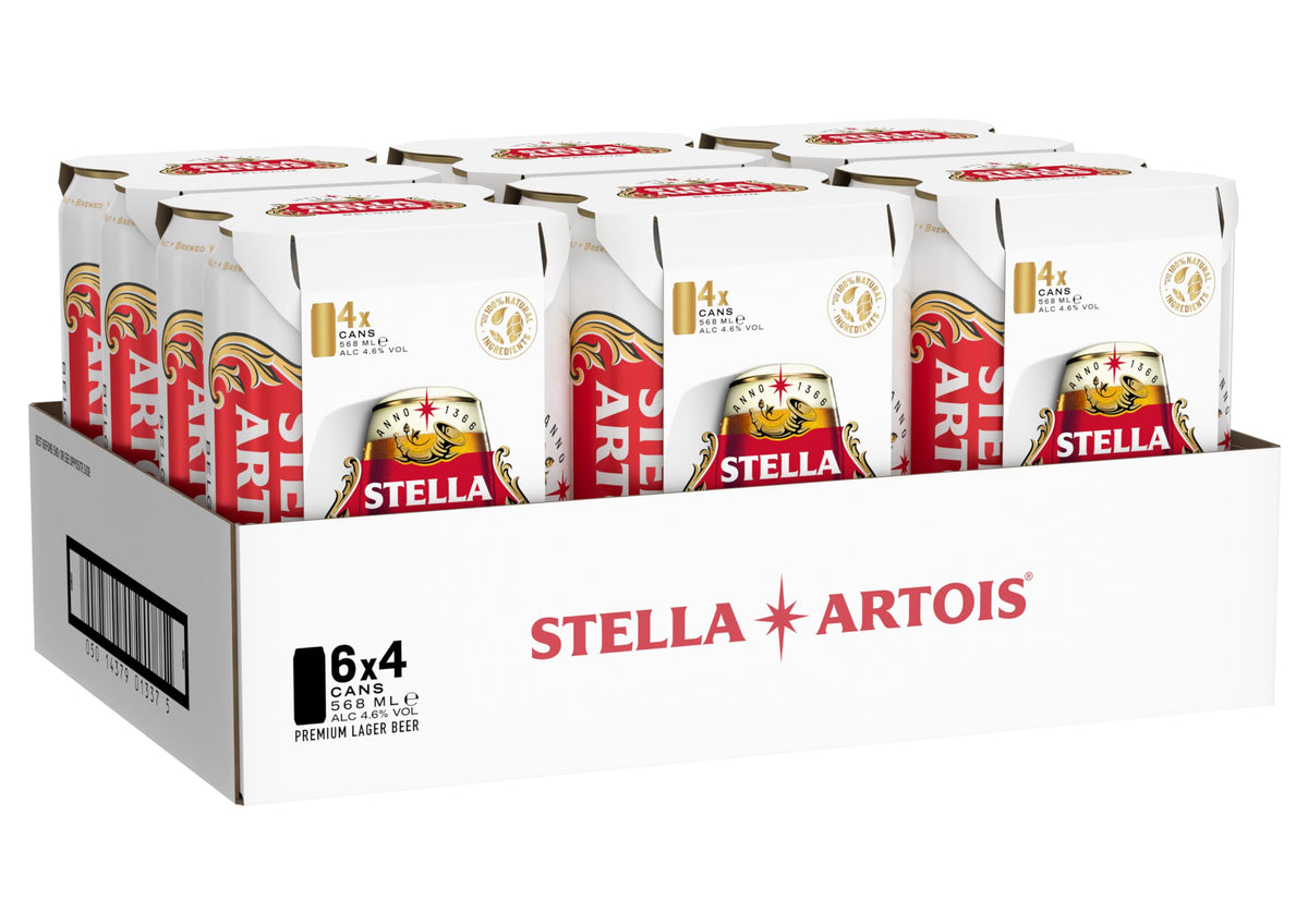 Stella Artois Premium Lager Beer Can, 440ml (Pack of 18) Packaging May Vary