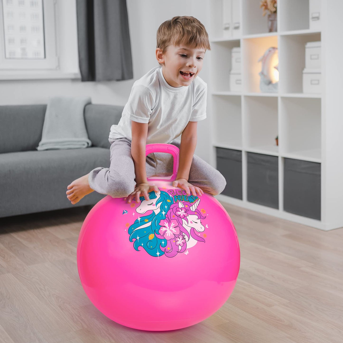 Vastoy 20 Inch Space Hopper Ball for Kids 6-9 Years - Anti-Slip Space Hopper with Hand Pump, Bouncy Inflatable Ride On Toy for Indoor Outdoor Fun, for Children (Blue Eyes)