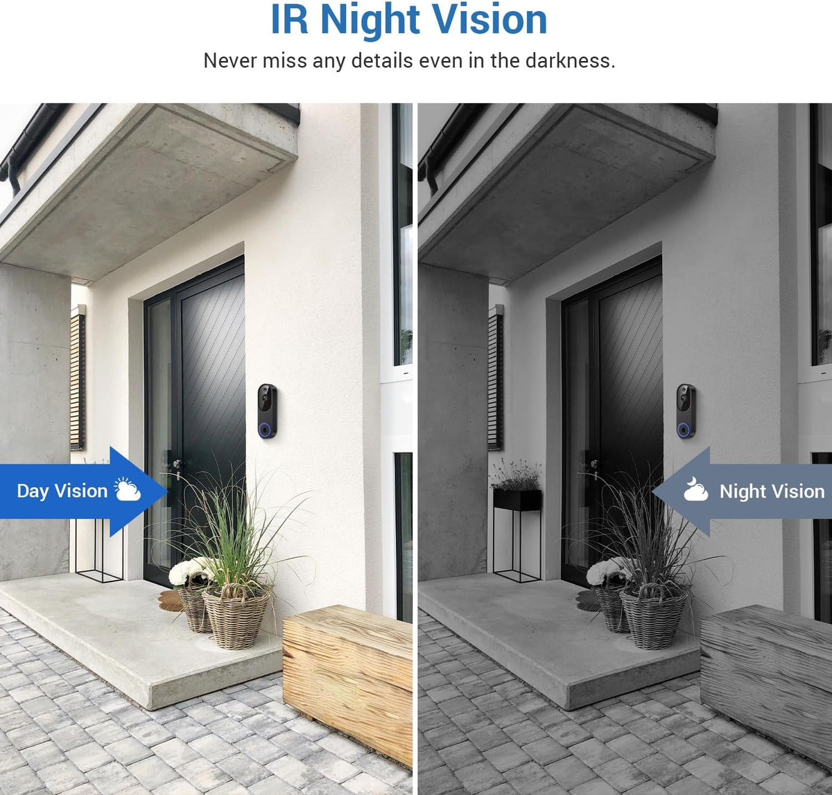1080P Battery WiFi Video Doorbell Camera Wireless with Color Night Vision