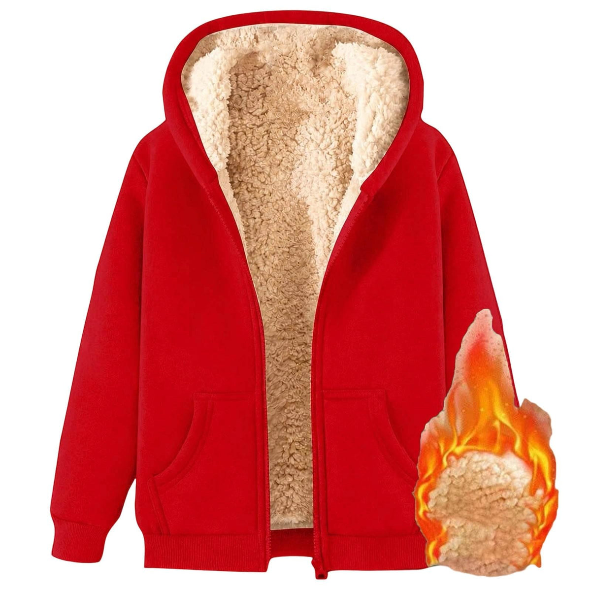 Womens Teddy Fleece Hoodies Sherpa Lined Fuzzy Jacket with Pockets Full Zip Hooded Sweatshirts Ladies Fall Winter Warm Jumper Coat Outwear Thermal Outfits Clothing